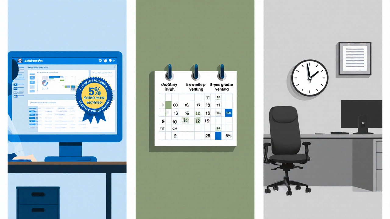 Split-screen illustration comparing federal TSP match, state 401(k) match, and private‑sector 401(k) match details.