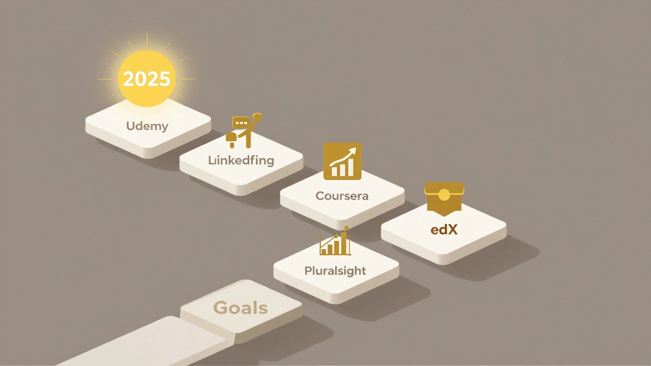 Ascending pathway showing progression through top eLearning platforms toward career goals