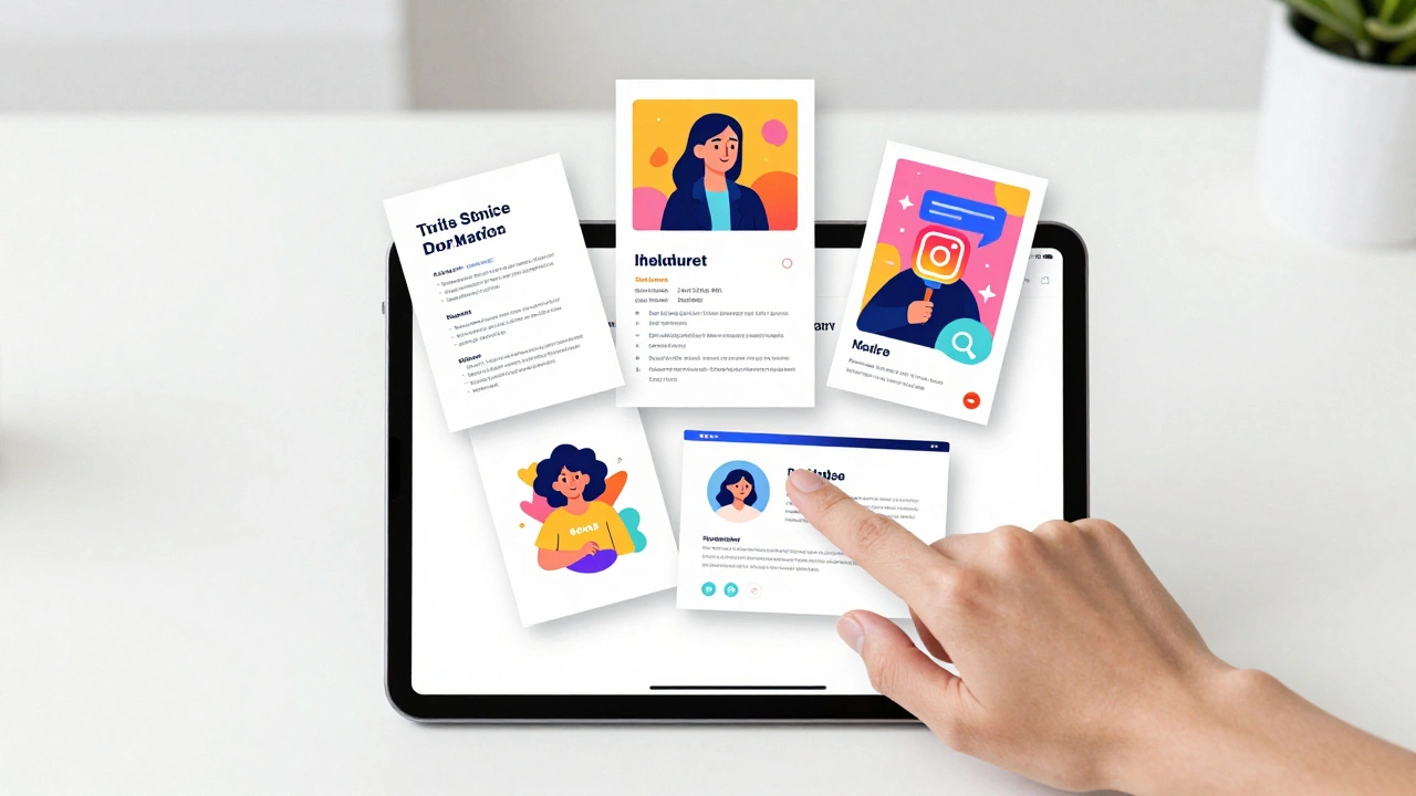 Hand creating a Canva design with drag-and-drop tools, producing five colorful graphics.