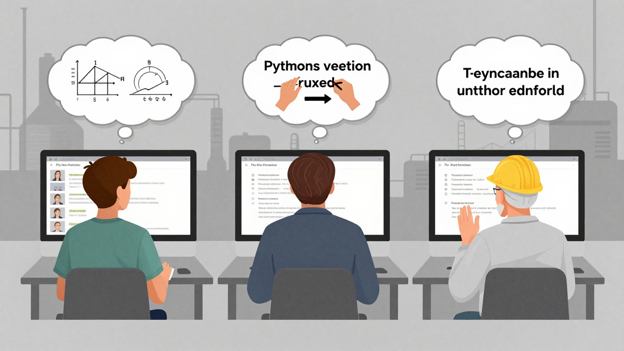 Three different learners shown with identical eLearning interfaces, each with unique unmet learning needs above them.