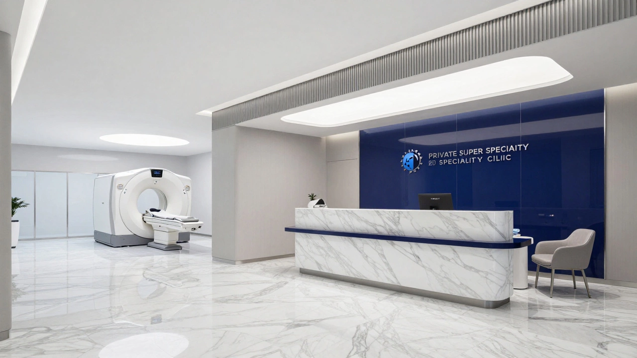 Interior of a luxury private super-specialty medical clinic with modern architecture