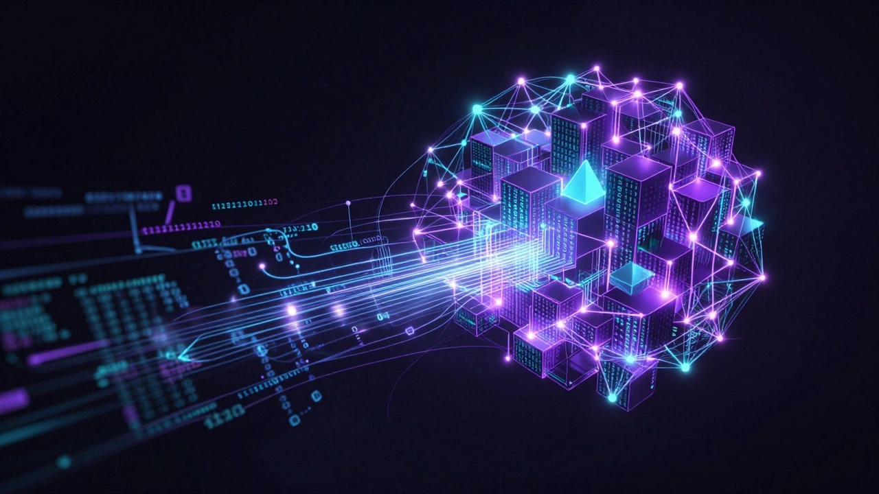 Abstract visualization of code evolving into system structures