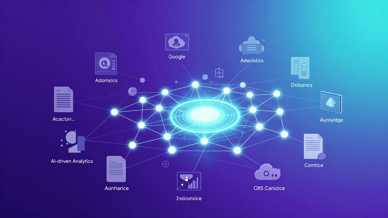 Futuristic network diagram showing AI-enhanced educational tools