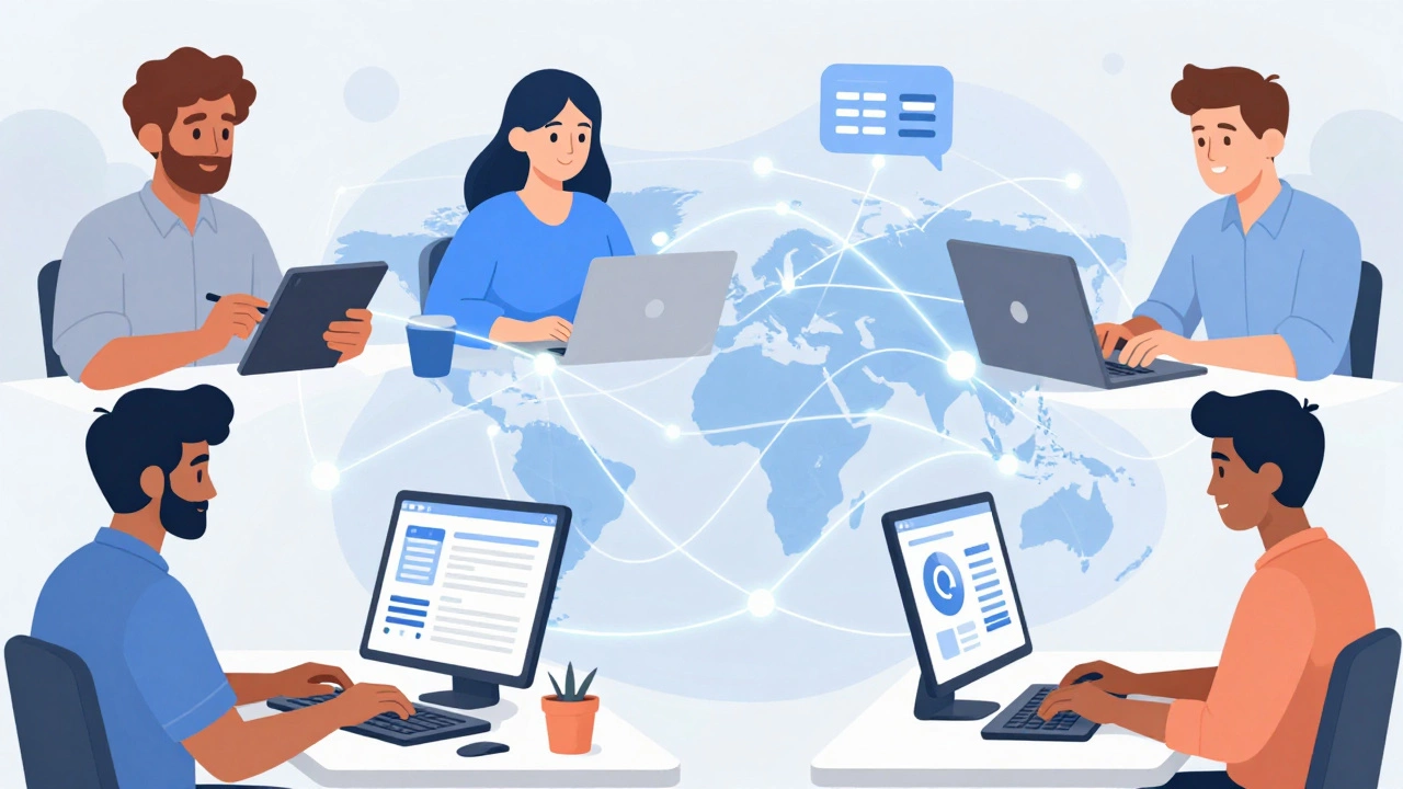 Indian freelancers collaborating remotely via digital connections