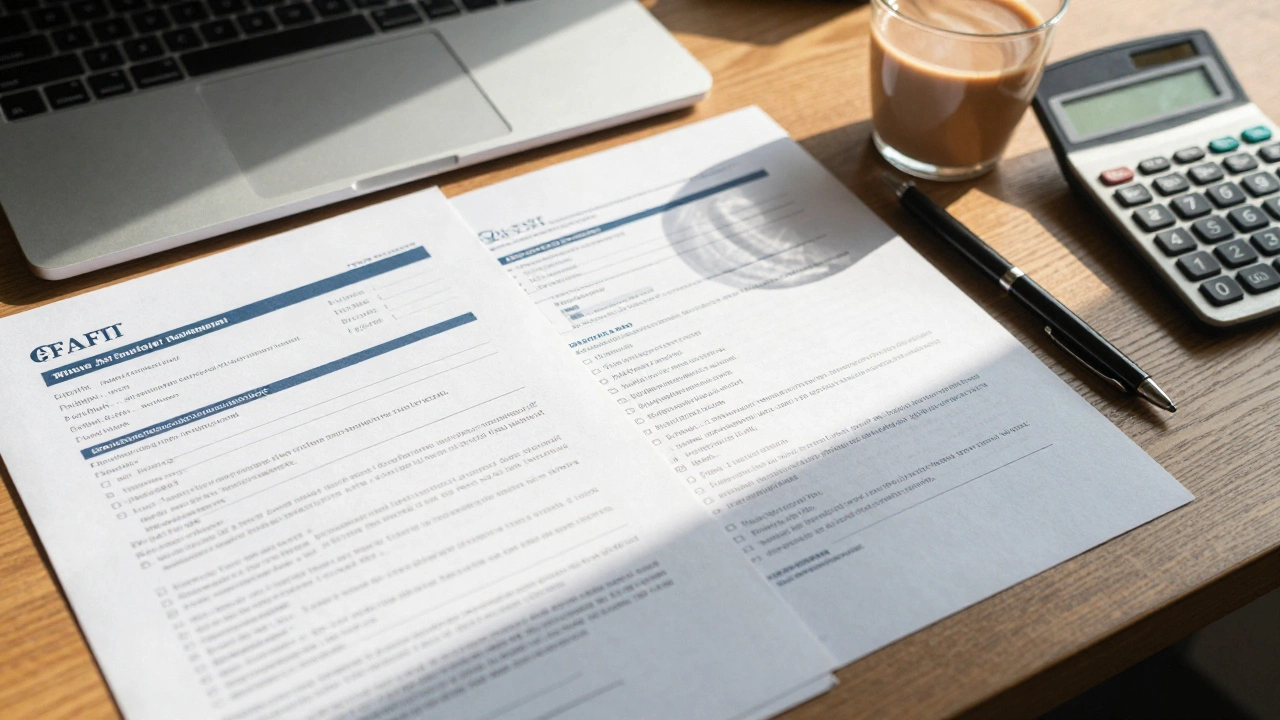 Desk with scholarship applications, transcripts, and chai