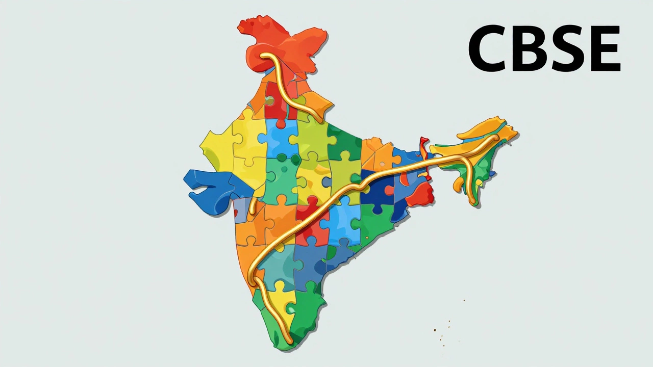 Map showing fragmented state boards vs unified central education system