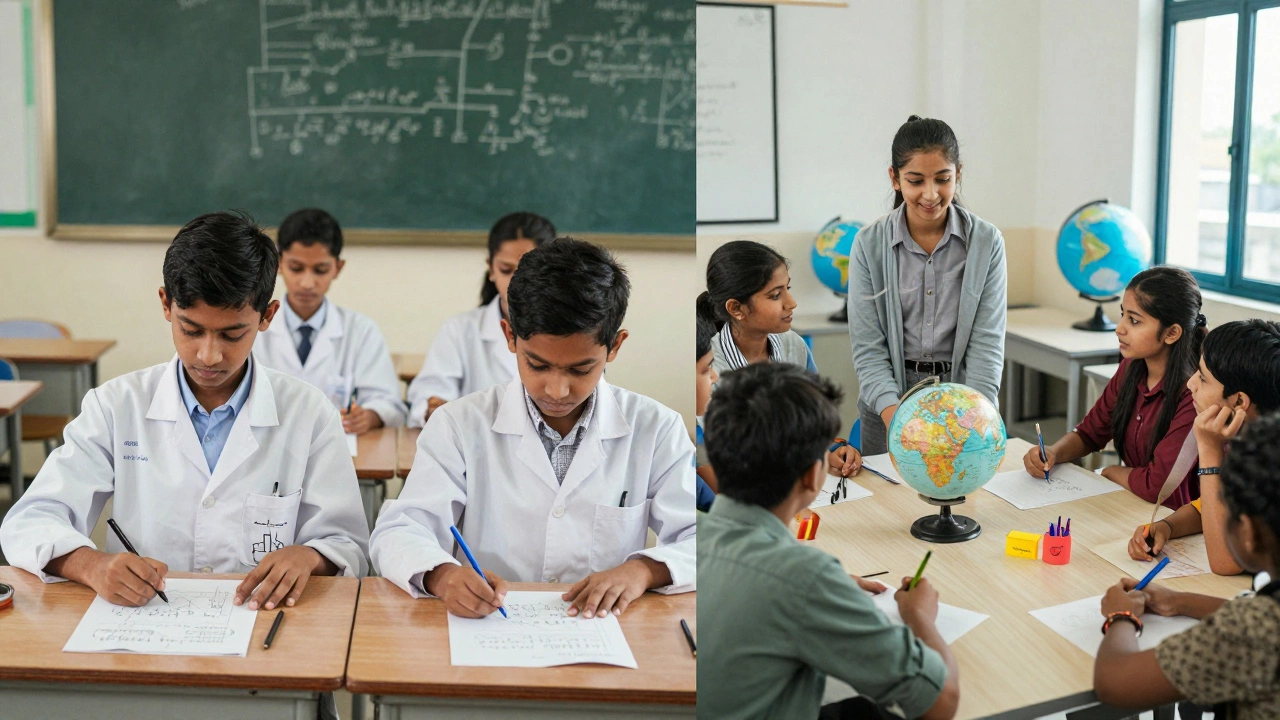 Split view contrasting exam-focused study with holistic learning