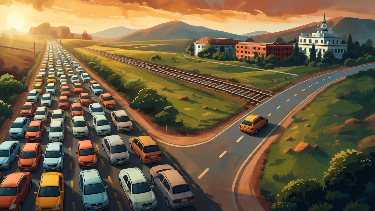 Car avoiding traffic jam to reach niche government job opportunities.