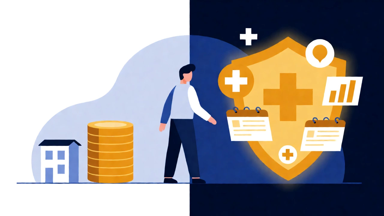 Conceptual graphic comparing low salary with comprehensive benefits