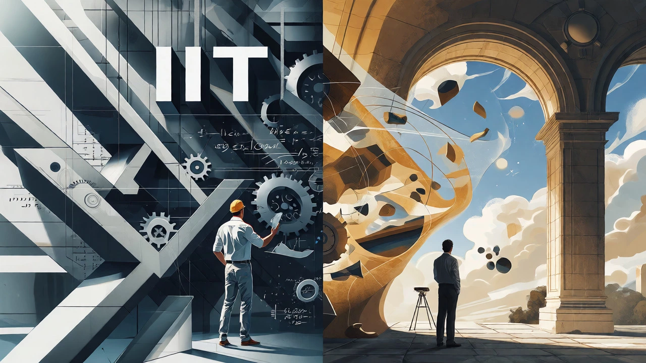 Split view comparing rigid engineering paths with liberal arts